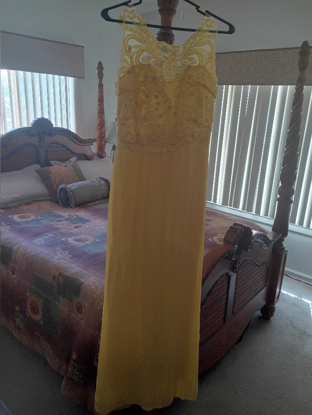 Yellow Beaded Sleeveless Evening Dress